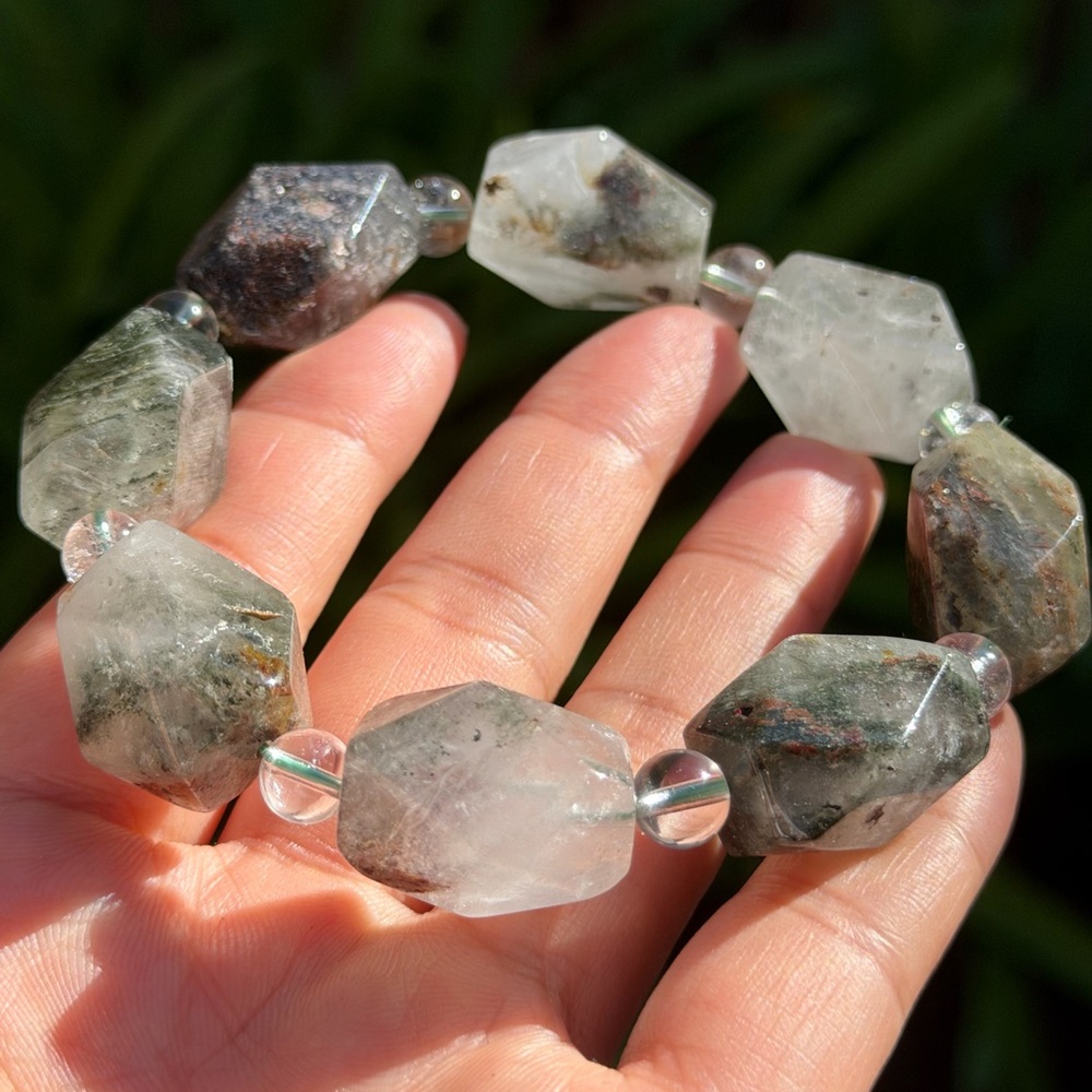 14mm 8 inches‎ stretchable faceted garden quartz bracelet 0404